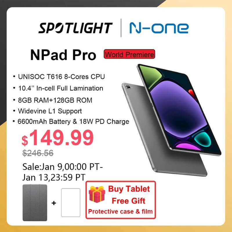 N-one NPad Pro 10.36インチタブレット、$130.99。Widevine L1でT616 